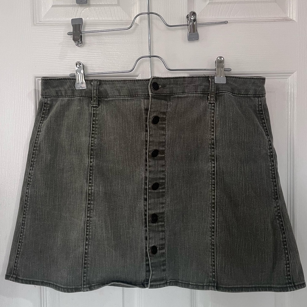 Mid 2000s Mossimo grey green flaired denim mini skirt- size 14